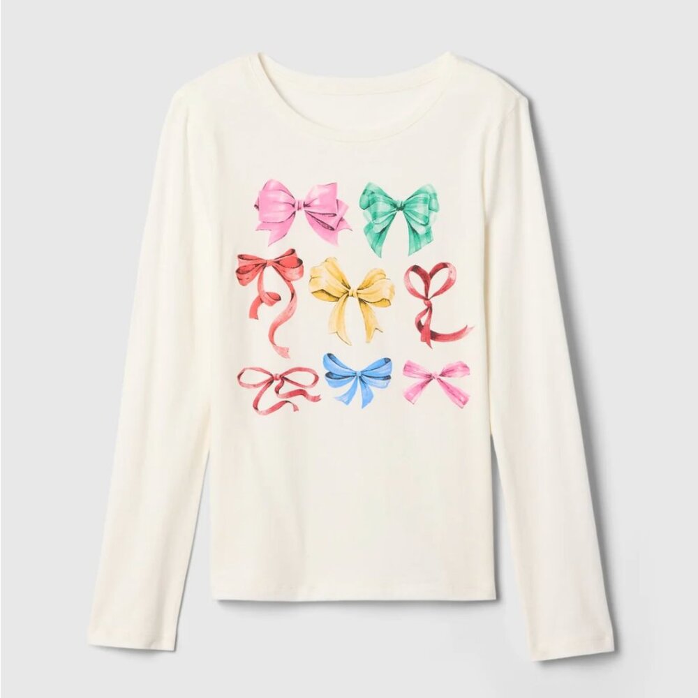 GAP Kids Graphic T-Shirt Colorful Bows Color New Off White XL (12) NWT